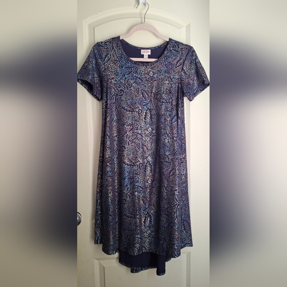 Lularoe metalic carly swing short sleeve mididress size xxs baggy colorfull - Picture 2 of 7